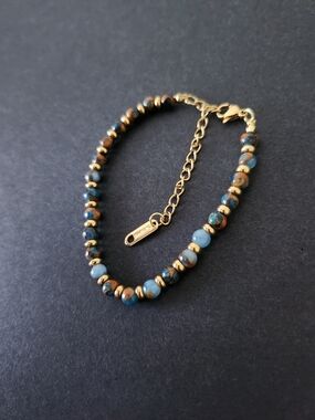 Gold and Blue Beaded Bracelet - Elegant Women’s Jewelry